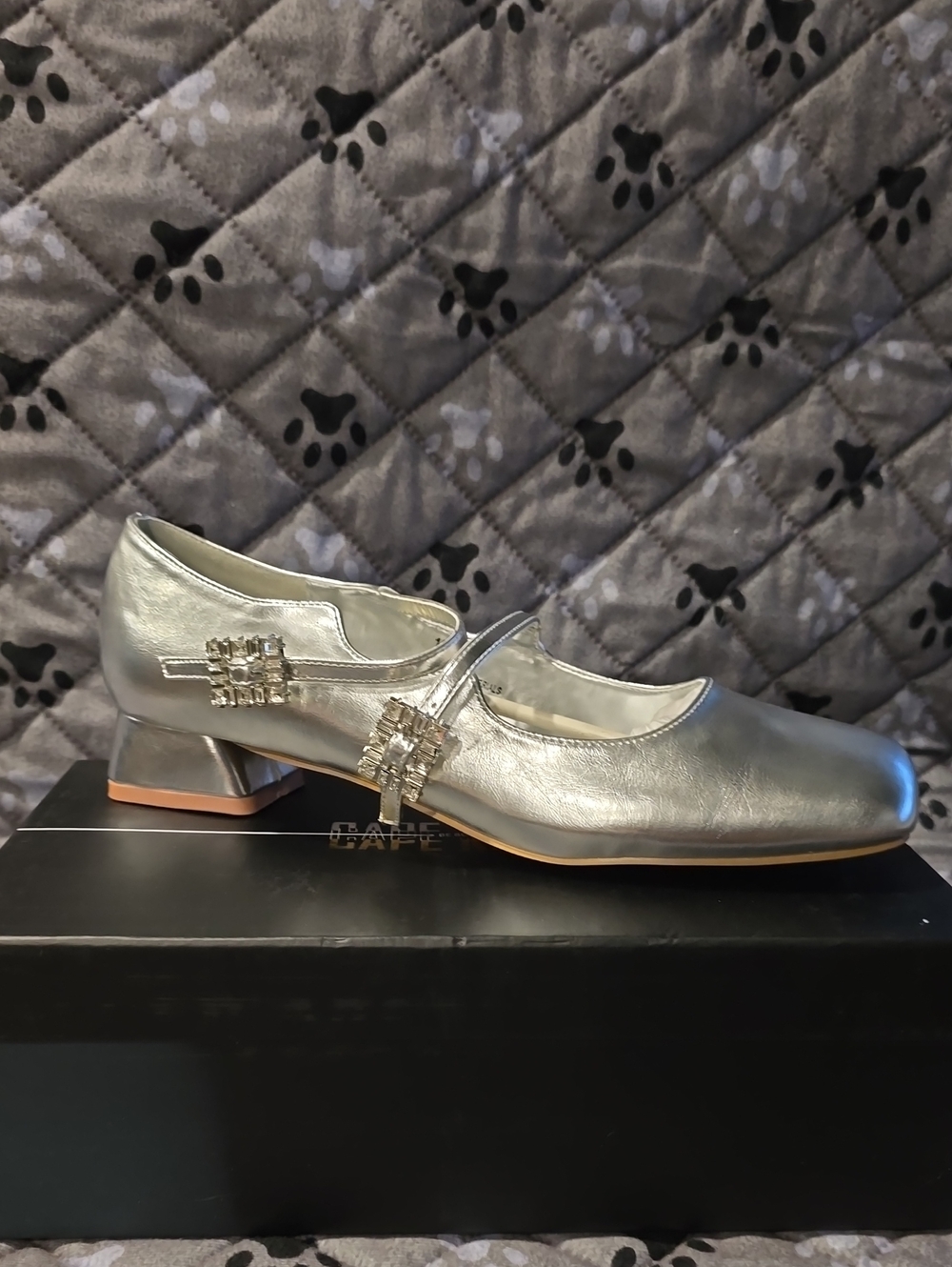 Cape Robbin Silver Mary Jane Heels with Crystal Buckles